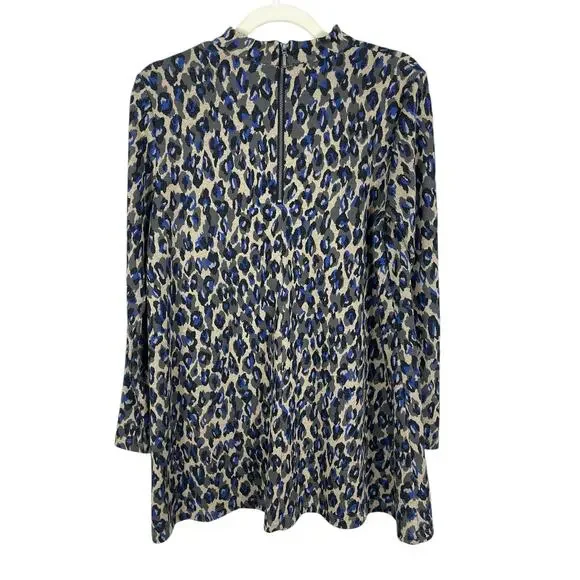 Tyler Boe Animal Print Tunic Top Long Sleeves Classic Timeless Blue Black Small - Picture 8 of 13